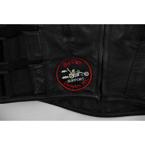 First Classics Vest Leather Gear Men’s Large Black Motorcycle Patches Straps - Picture 2 of 14